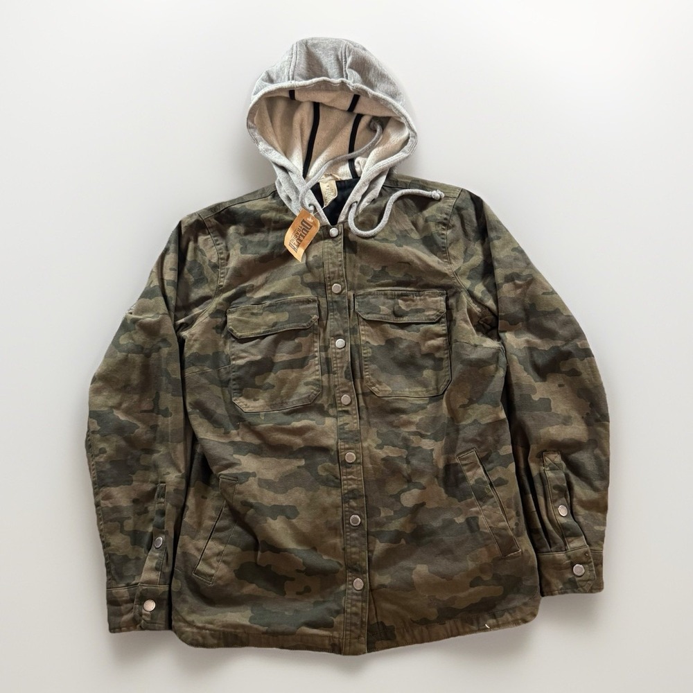 NWT Duluth Trading Co Flex Fire Hose Lined Hooded Shirt Jacket Womens M Camo NEW